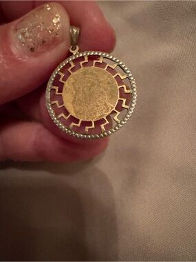 VintageGold-Tone Coin Pendant Necklace - Pink Accent